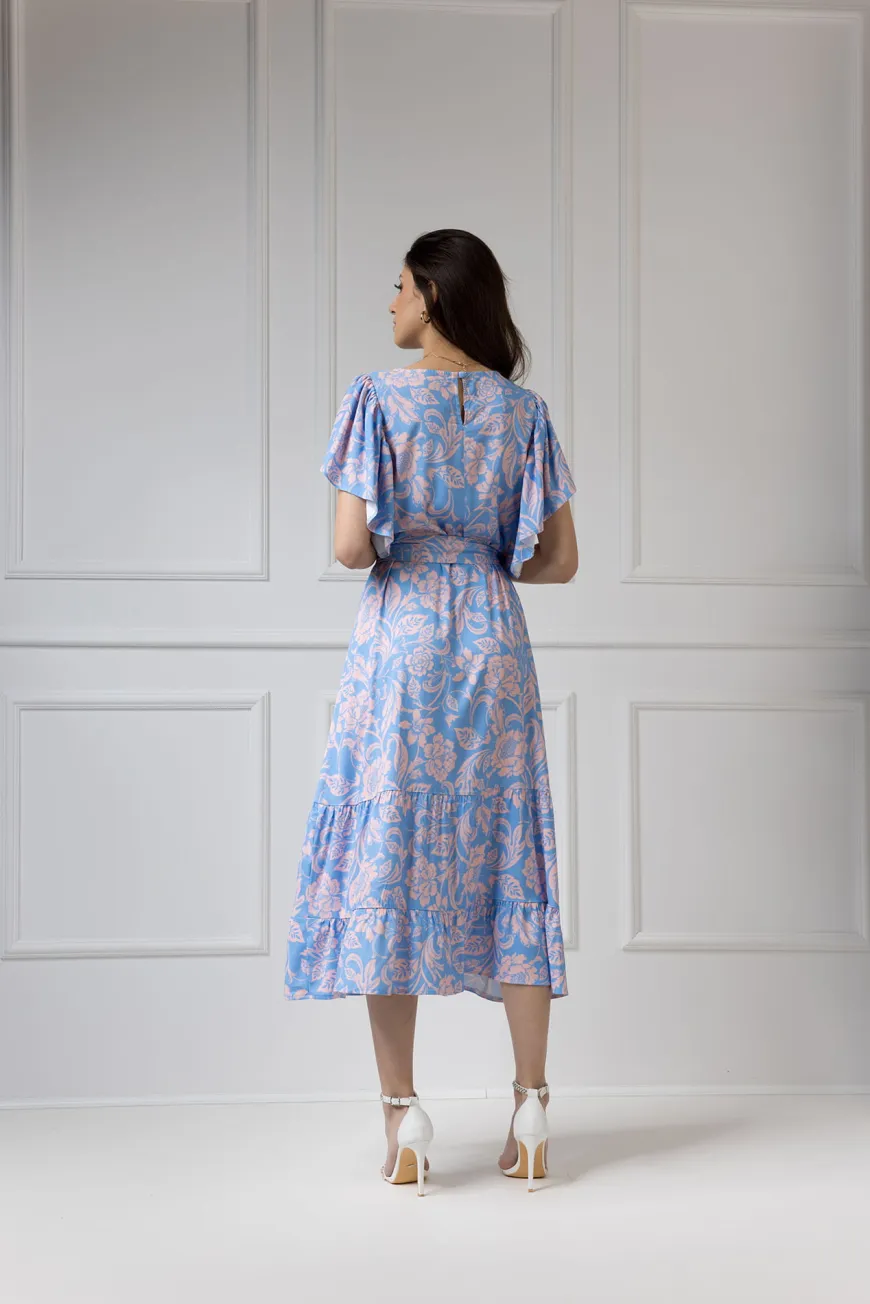 WUALAA Women - Sukienka damska midi SANVI Rustic Symphony Blue/Apricot