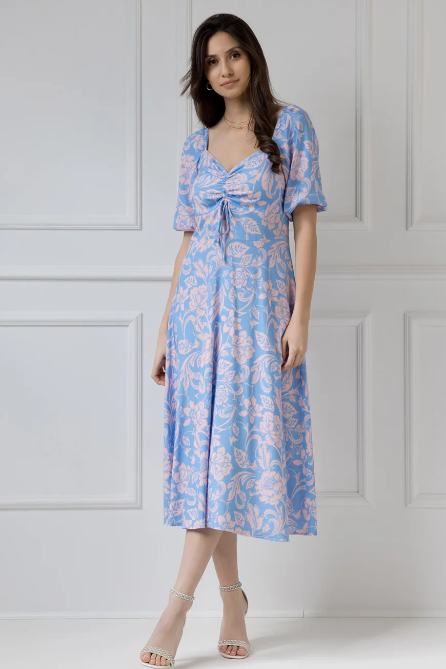 WUALAA Women - Sukienka midi CHLOE Rustic Symphony Blue/Apricot