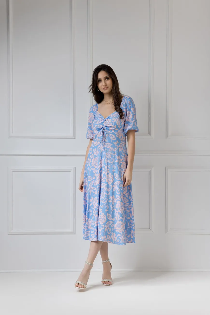 WUALAA Women - Sukienka midi CHLOE Rustic Symphony Blue/Apricot