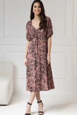 WUALAA Women - Sukienka midi CHLOE Safari Dusty Pink