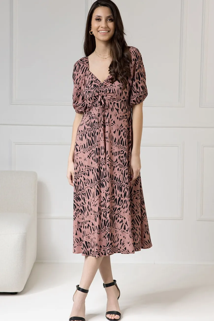 WUALAA Women - Sukienka midi CHLOE Safari Dusty Pink
