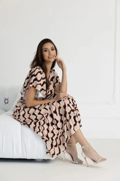 WUALAA Women - Sukienka midi KELLY Classic Collage Beige