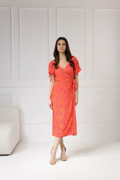 WUALAA Women - Sukienka midi KELLY Neon Flowers