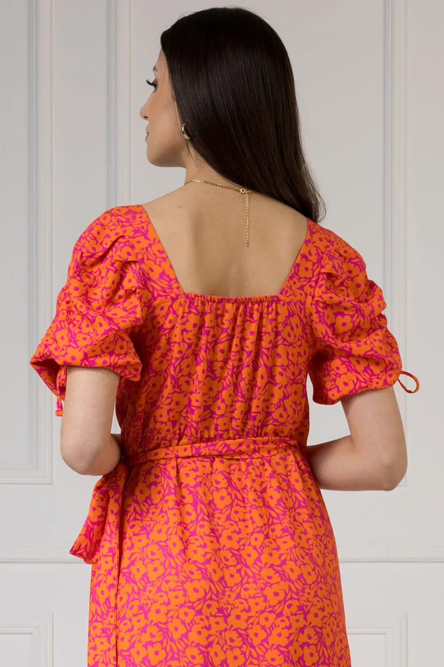 WUALAA Women - Sukienka midi KELLY Neon Flowers
