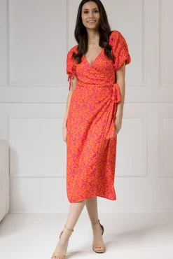 WUALAA Women - Sukienka midi KELLY Neon Flowers