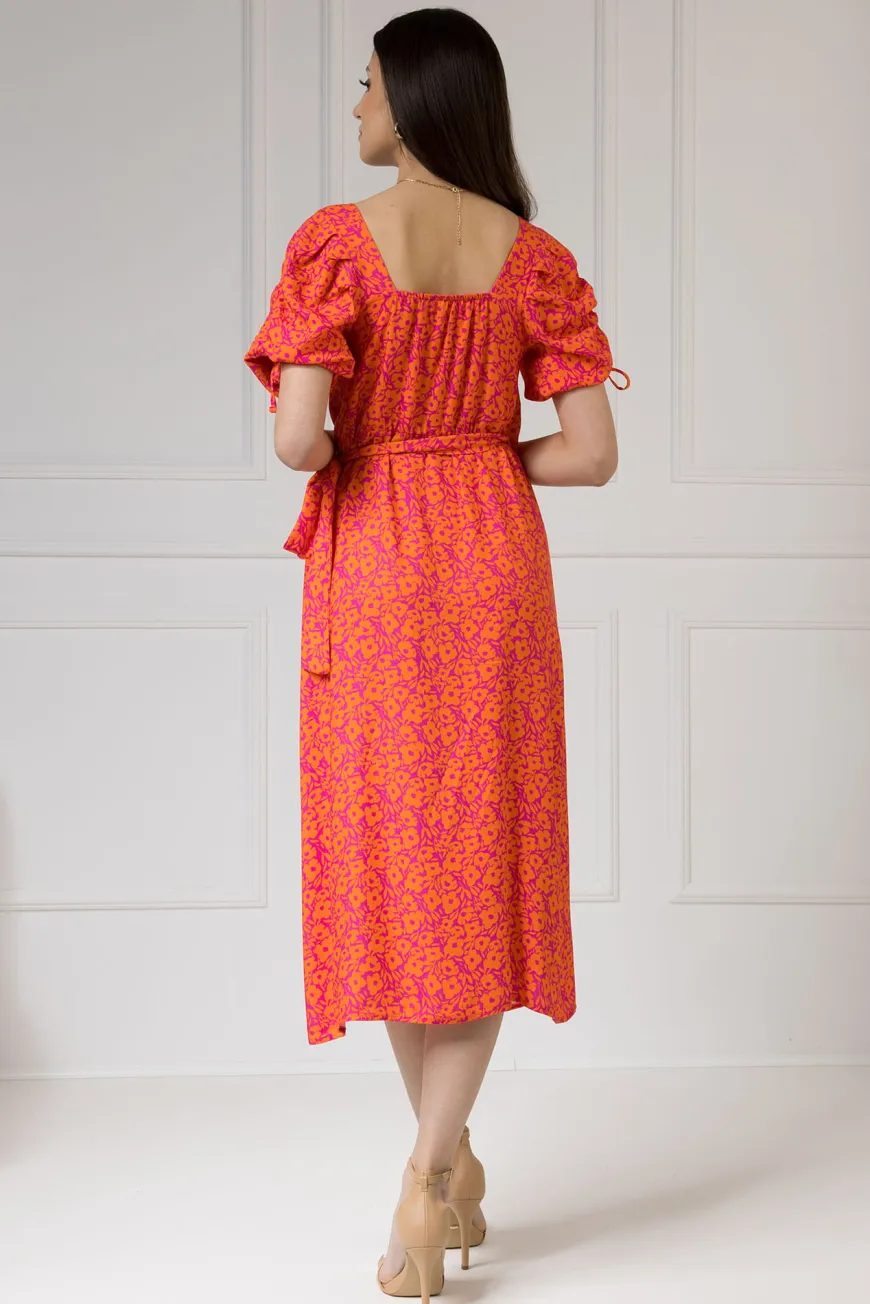 WUALAA Women - Sukienka midi KELLY Neon Flowers
