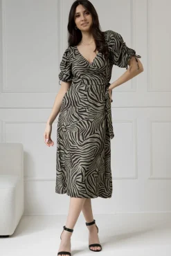 WUALAA Women - Sukienka midi KELLY Zebra Khaki