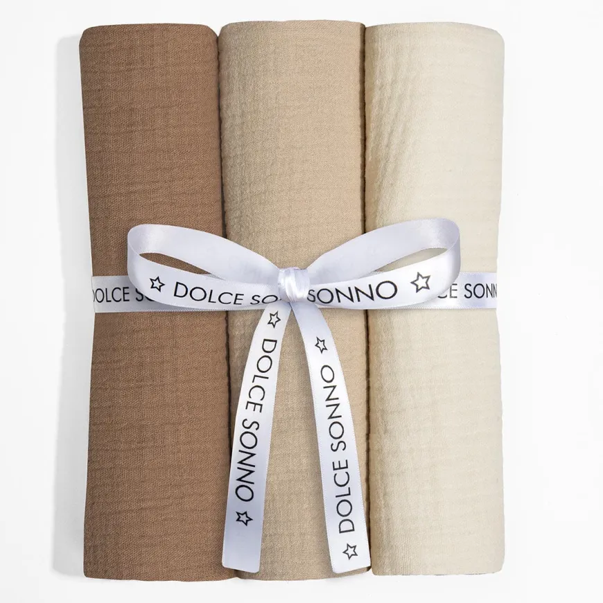 Zestaw 3szt Pieluszek Muślinowych 60 x 70 cm 100% Bawełna Oeko-Tex | Zestaw 2 - Dolce Sonno