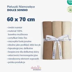 Zestaw 3szt Pieluszek Muślinowych 60 x 70 cm 100% Bawełna Oeko-Tex | Zestaw 2 - Dolce Sonno